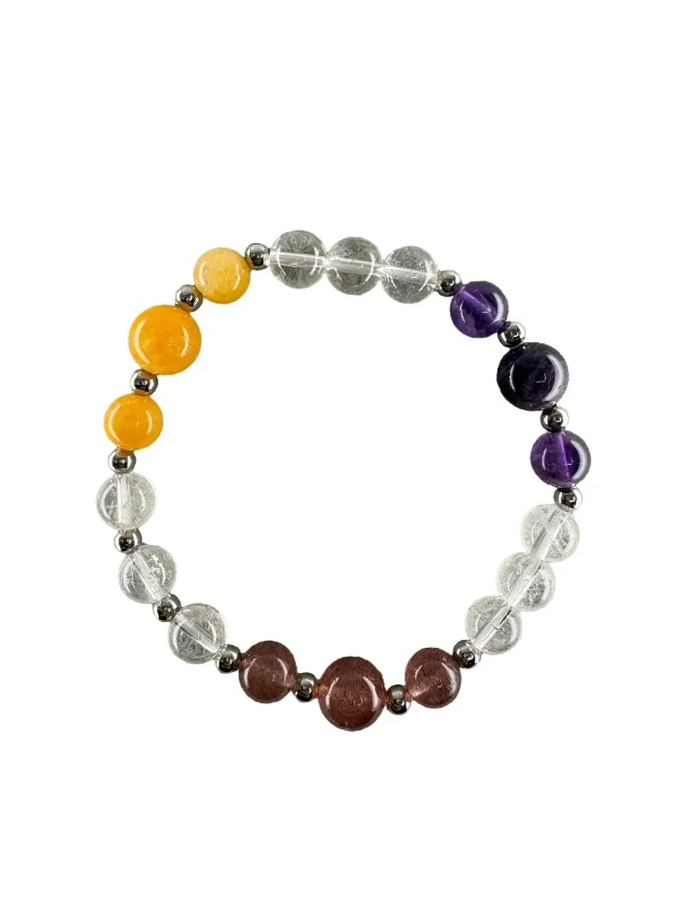 Pigeon Blood Red Quartz Purple Amethyst Yellow Jade Stretch Bracelet 6.75